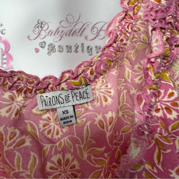 Patrons of peace tank top crop pink floral cinch cute ruffle trim boho luxe - Picture 9 of 9